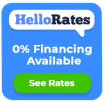 Home exterior with rolling shutters and text promoting flexible financing options